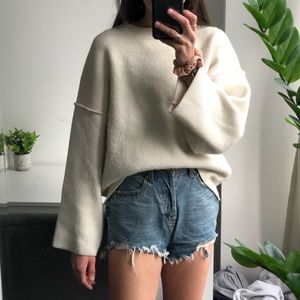 MANGO ivory crew neck sweater with wide sleeves